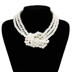 Chic Layered Knotted Pearl Chain Choker Necklace