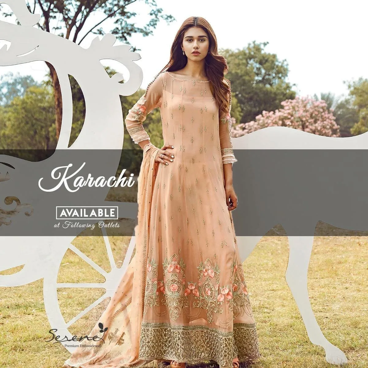 Chiffon maxi by sareen with threds and embroidery work Model# C 557
