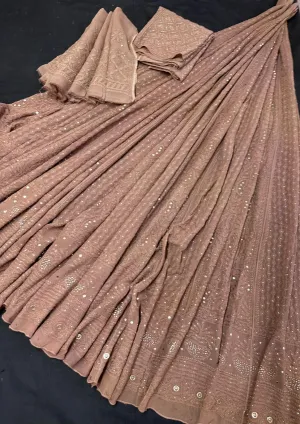 Chikankari and mukesh work  work Georgette Lehenga