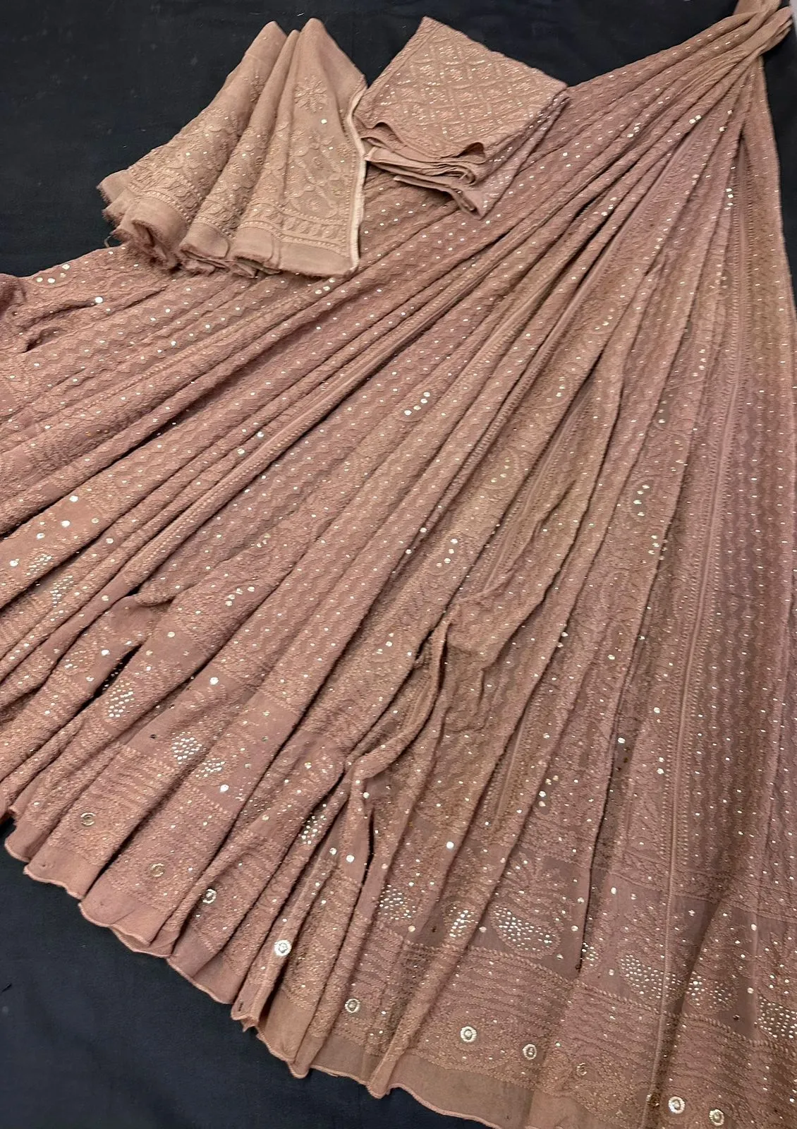 Chikankari and mukesh work  work Georgette Lehenga