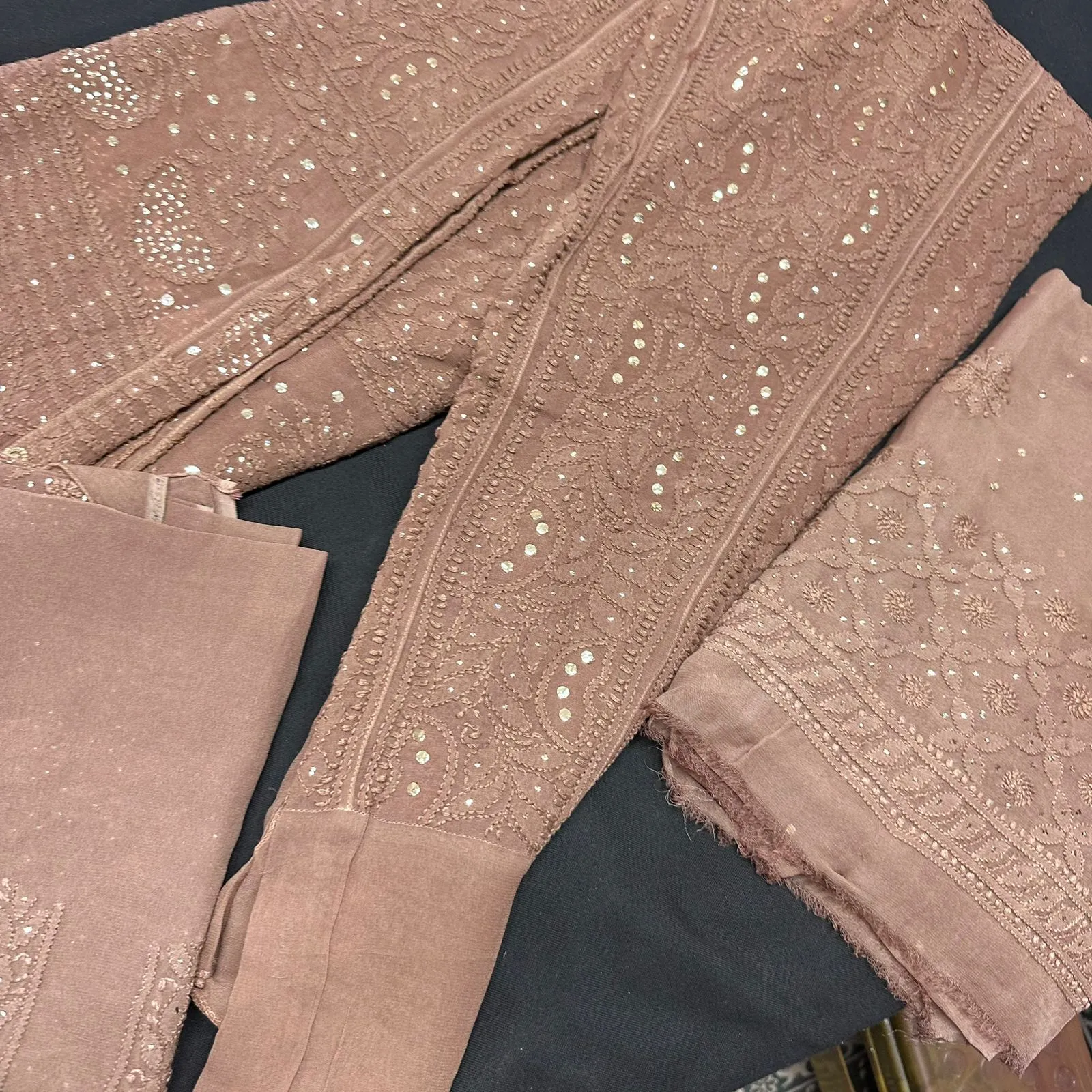 Chikankari and mukesh work  work Georgette Lehenga