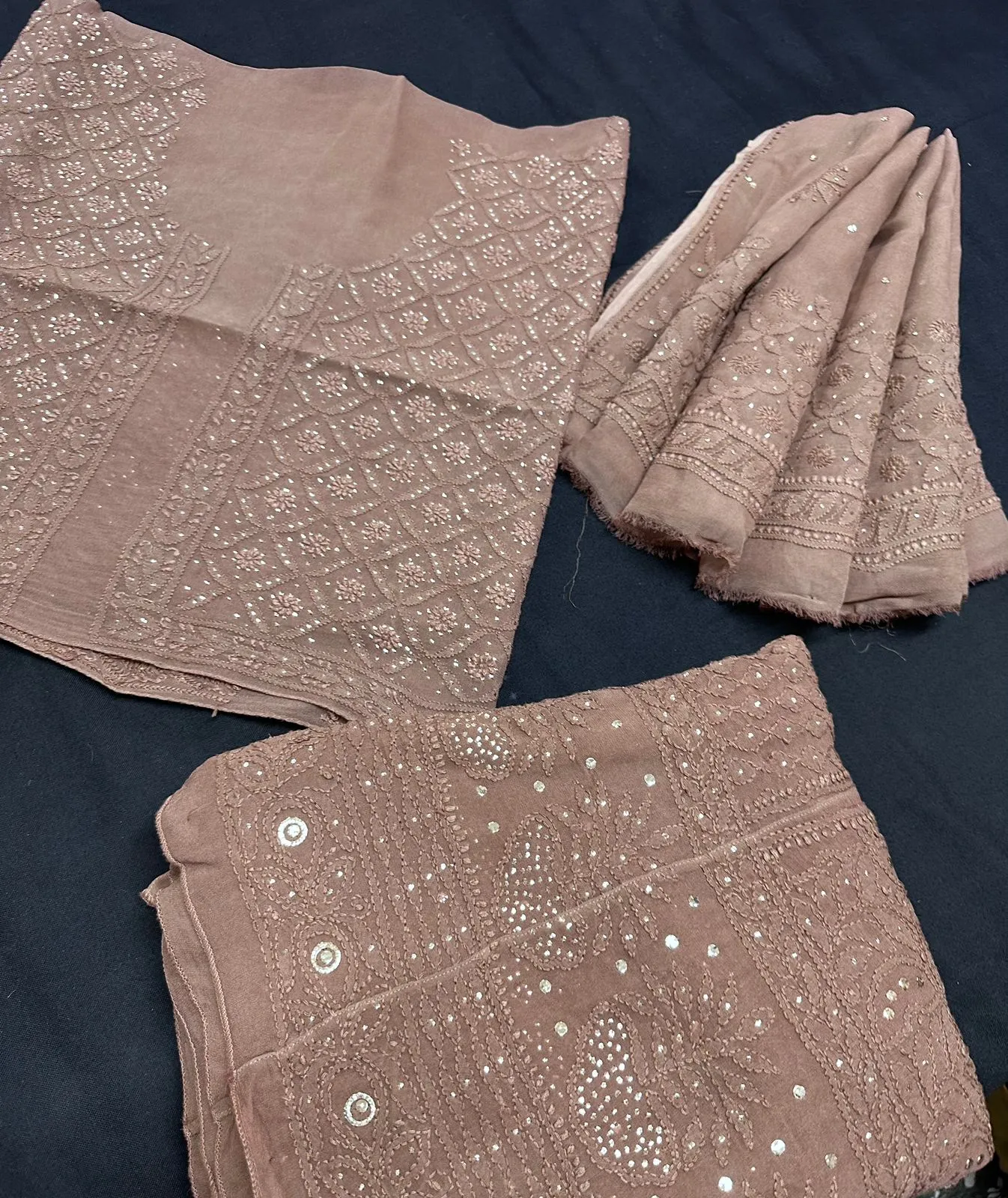 Chikankari and mukesh work  work Georgette Lehenga
