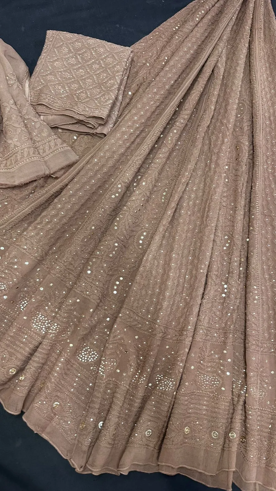 Chikankari and mukesh work  work Georgette Lehenga