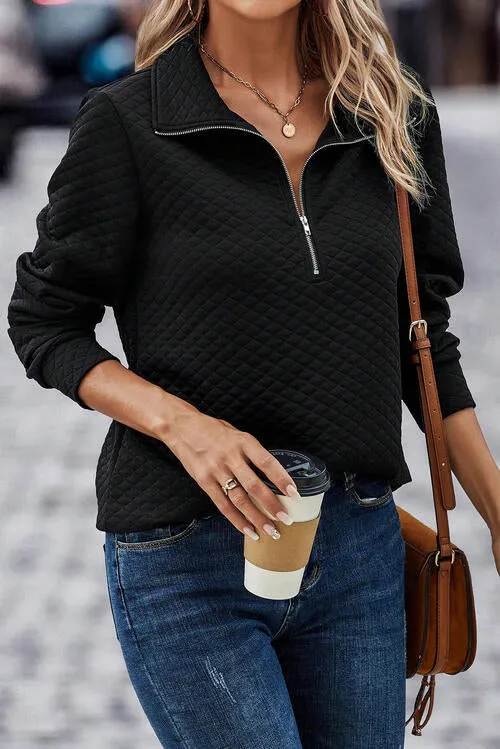 Cindie Half Zip Collar Solid Color Long Sleeve Sweatshirt