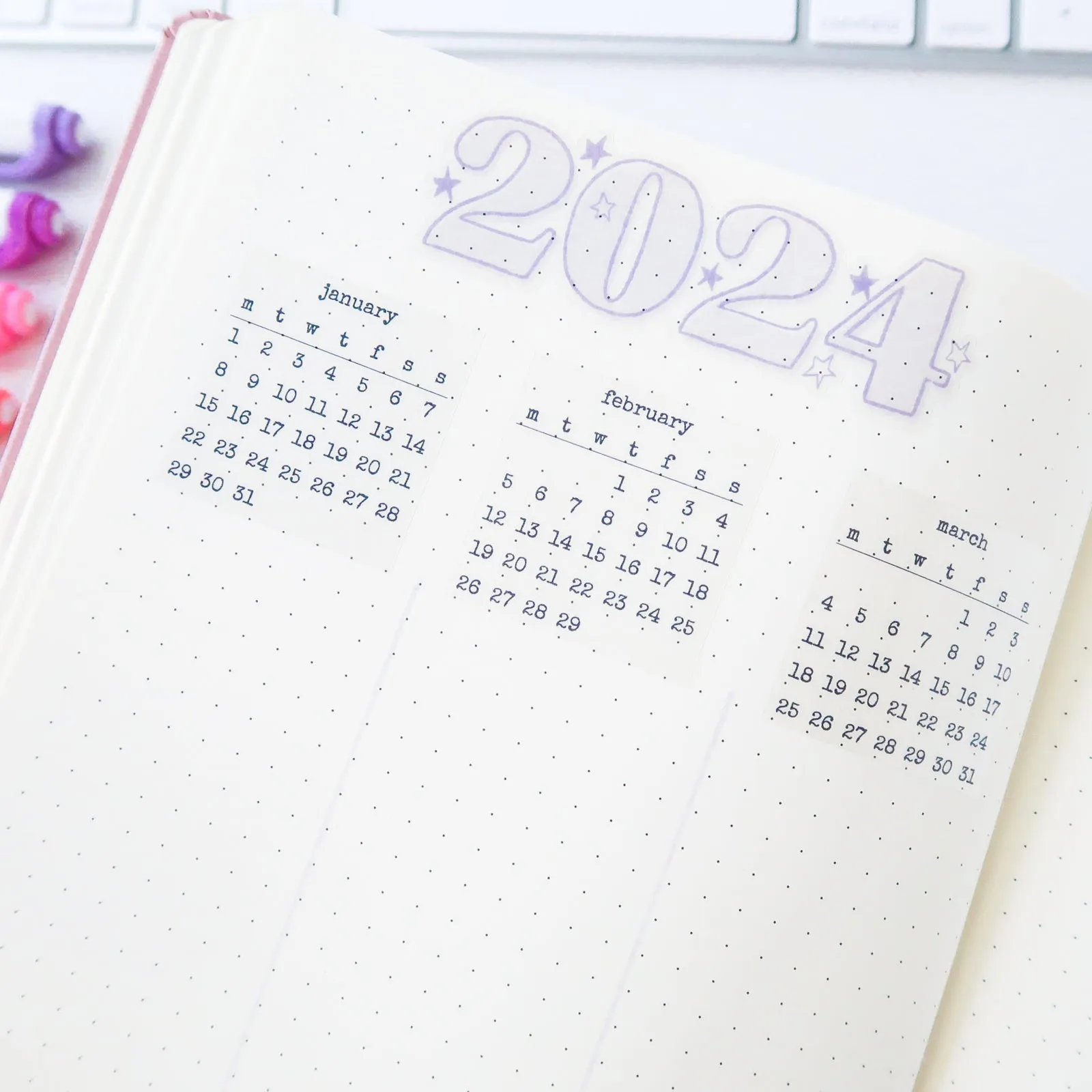 Clear Calendar Stickers Jan-Dec 2024