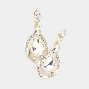 Clear Crystal and Rhinestone Teardrop Pageant Earrings on Gold | Prom Earrings | 300698