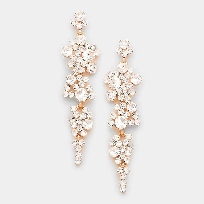 Clear Crystal Long Dangle Earrings on Rose Gold | 343265