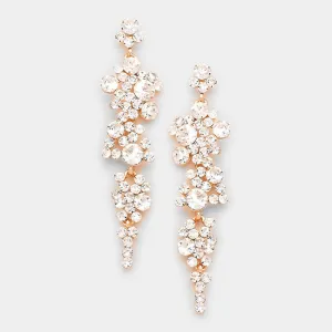 Clear Crystal Long Dangle Earrings on Rose Gold | 343265