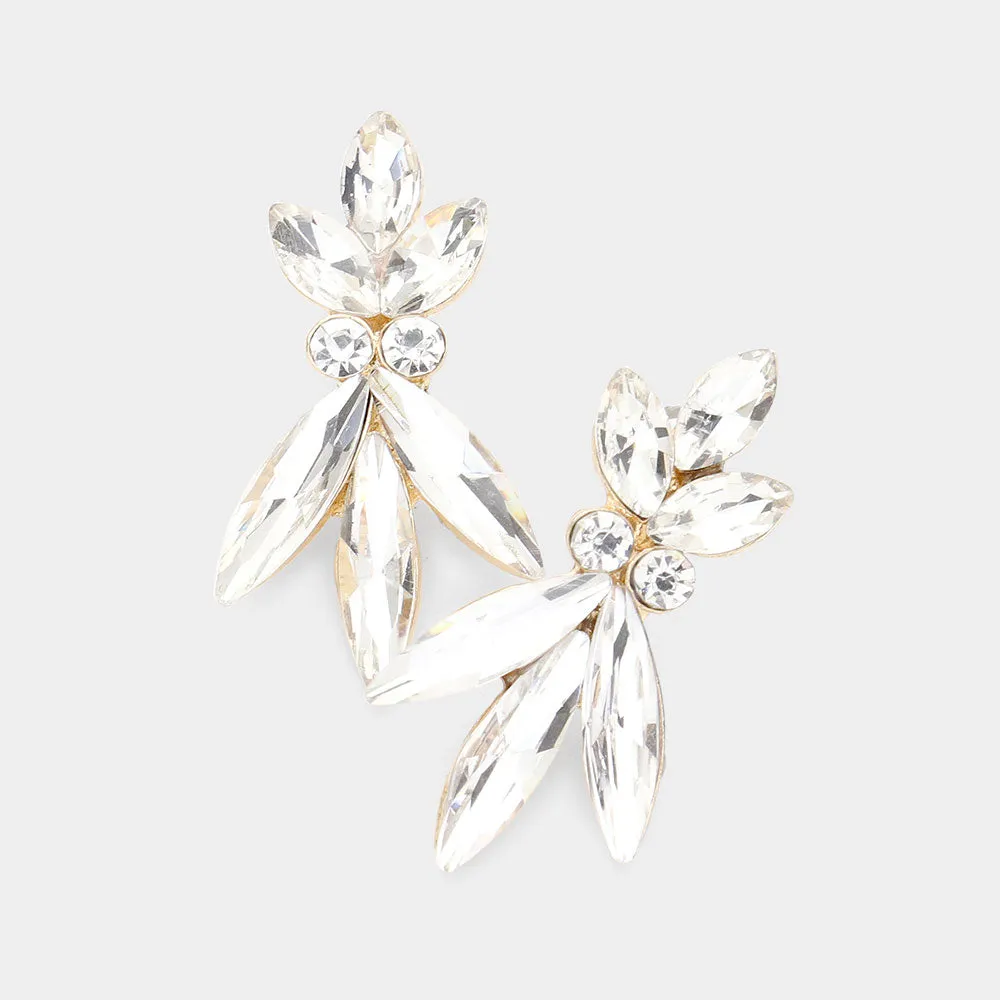 Clear Crystal Marquise Stone Interview Earrings on Gold | Young Girls Pageant Earrings | 514005