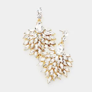 Clear Marquise Crystal Cluster Pageant Drop Earrings on Gold | 407490