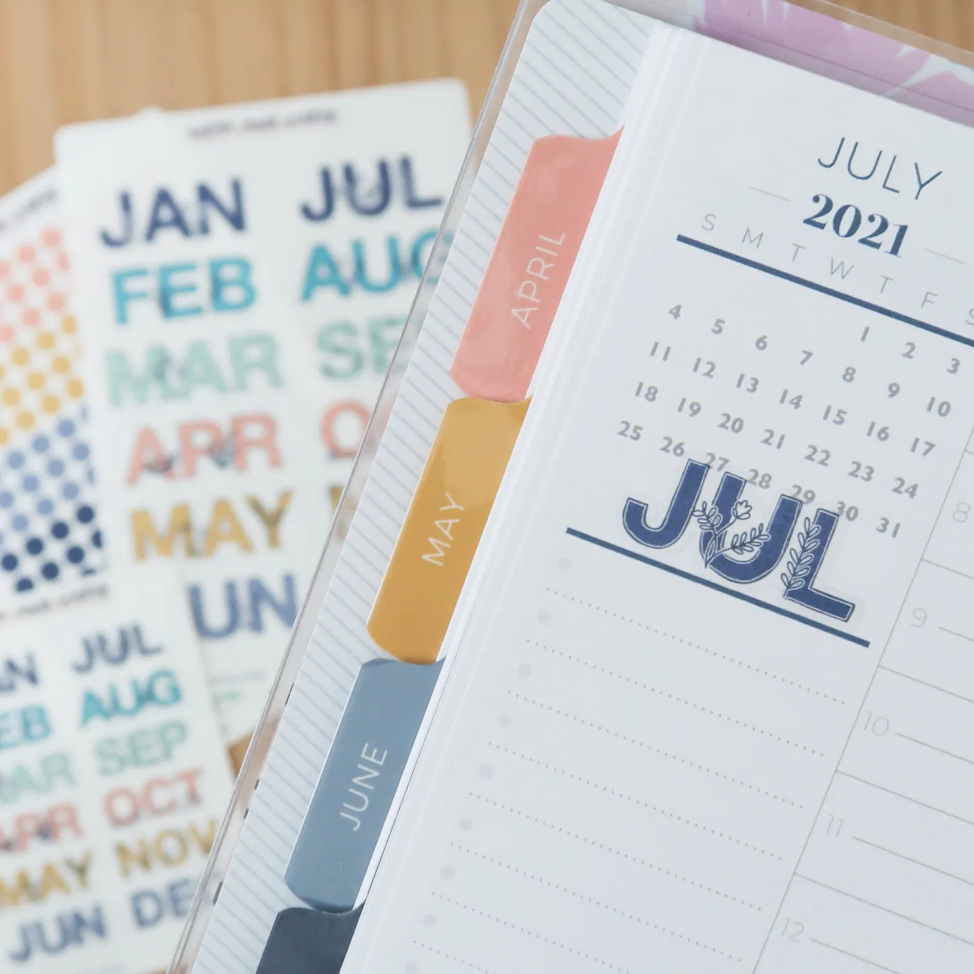 Clear Mini Hand Drawn Floral Jan-Dec Monthly Labels - Beach Color Scheme