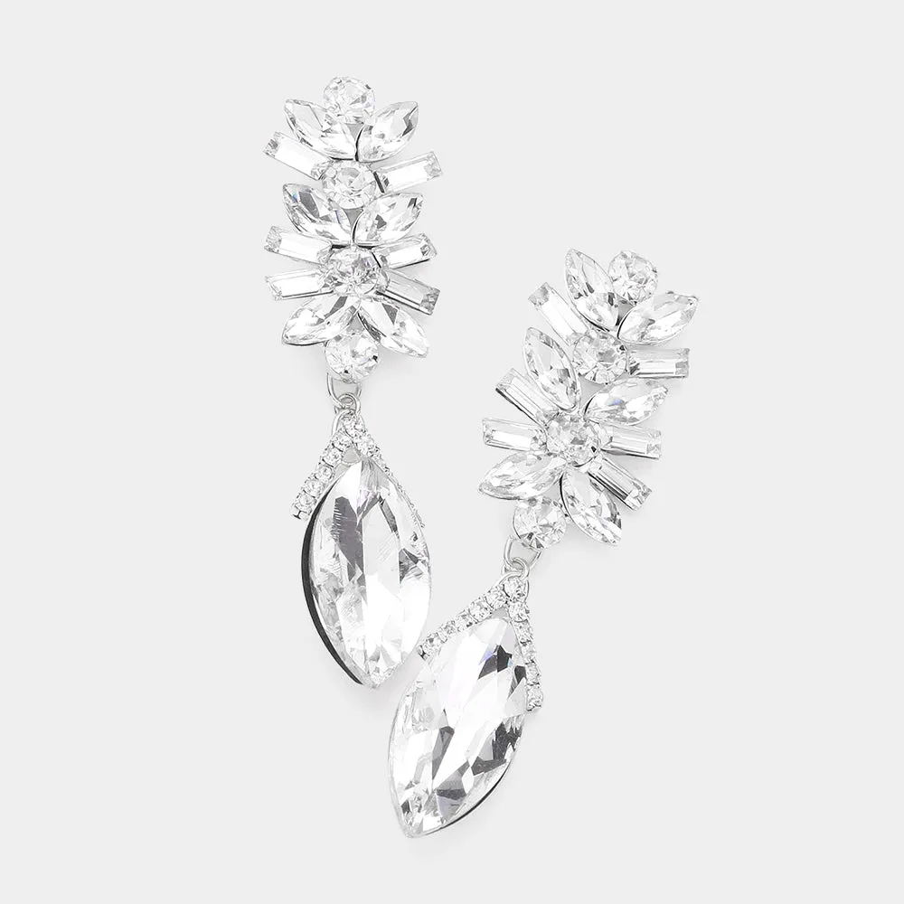 Clear Multi Stone Dangle Pageant Earrings  | Prom Earrings | 584221