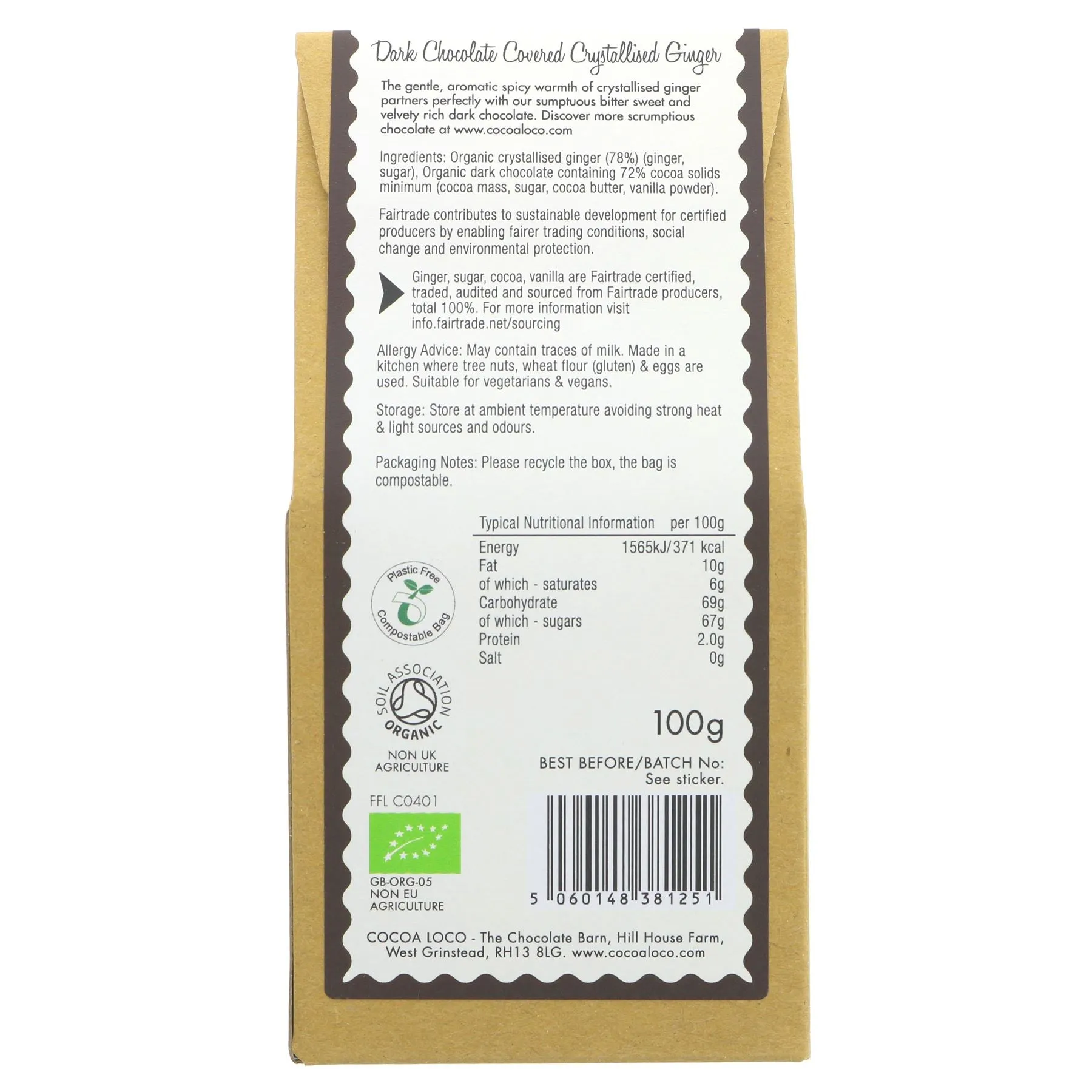 Cocoa Loco | Ginger In Dark Choc | 100g