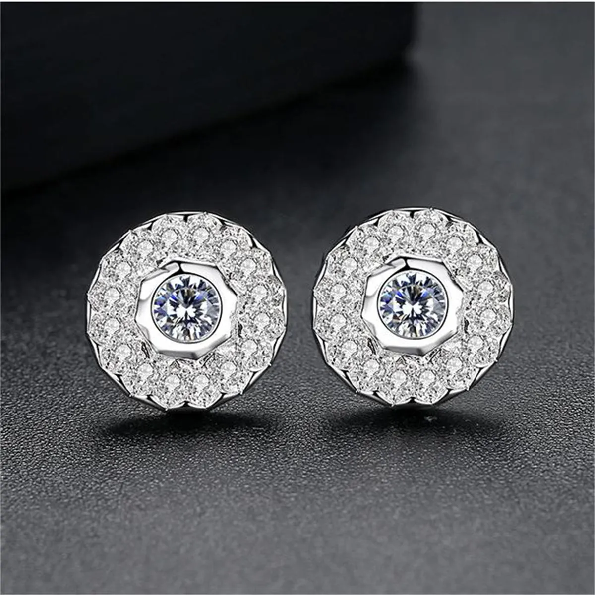 Crystal & Cubic Zirconia Round Stud Earrings