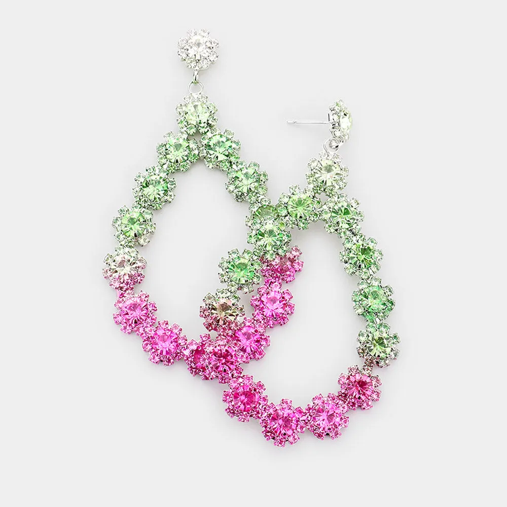 Crystal Open Teardrop Ombre Green to Pink Pageant Earrings | 537259