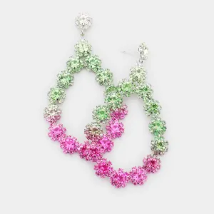 Crystal Open Teardrop Ombre Green to Pink Pageant Earrings | 537259
