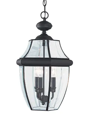 Curved Beveled Black 3 Light Outdoor Pend