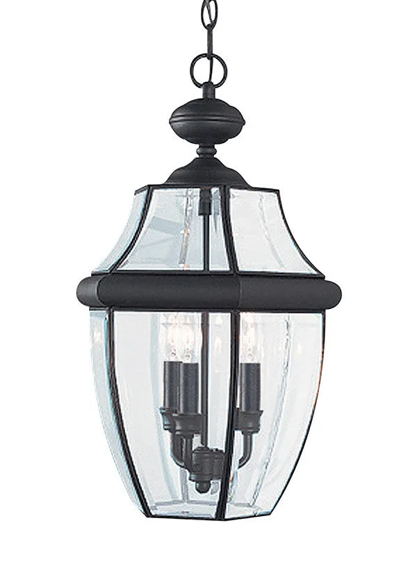 Curved Beveled Black 3 Light Outdoor Pend