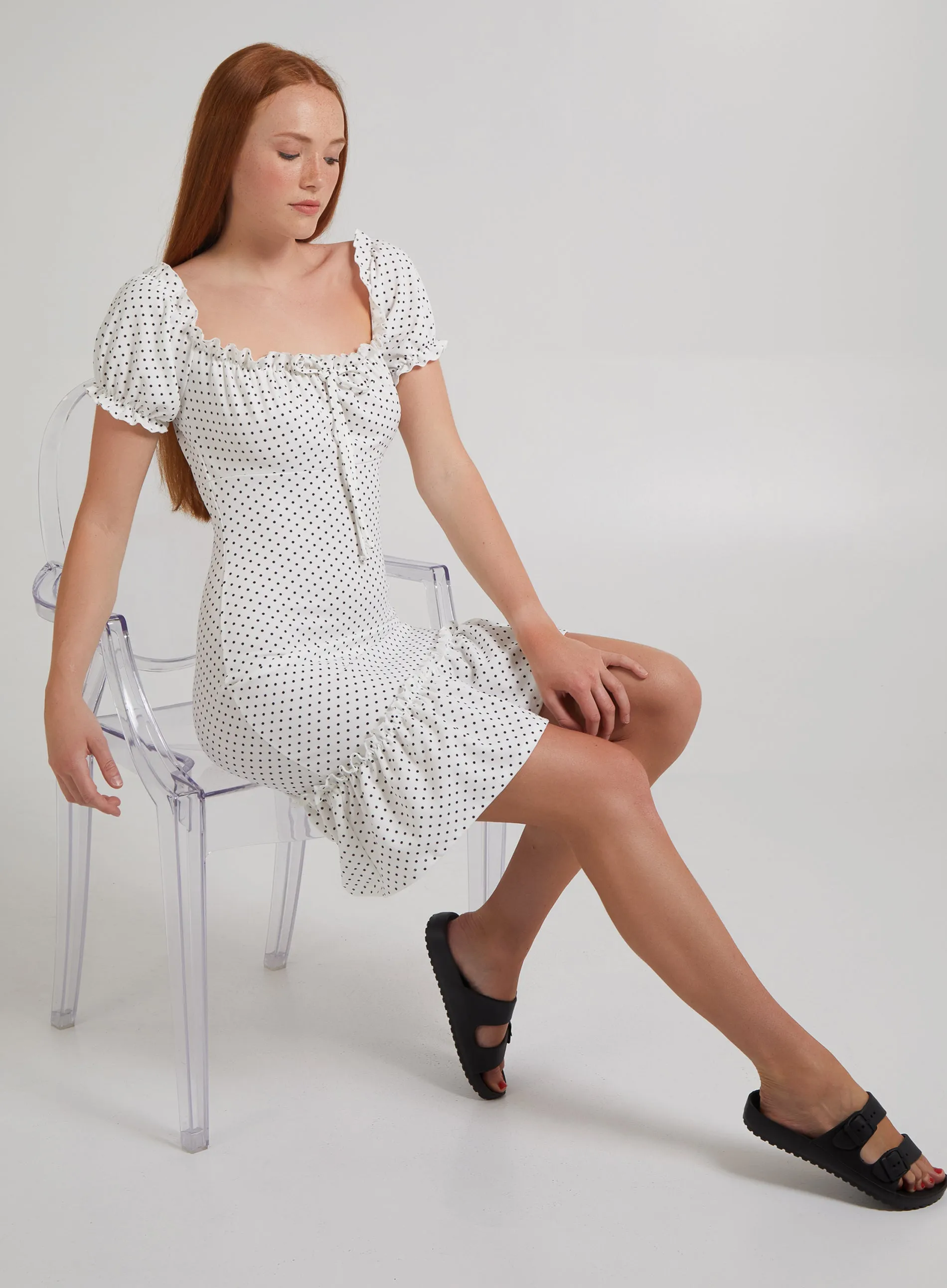Cute Spotty Puff Sleeve Dress