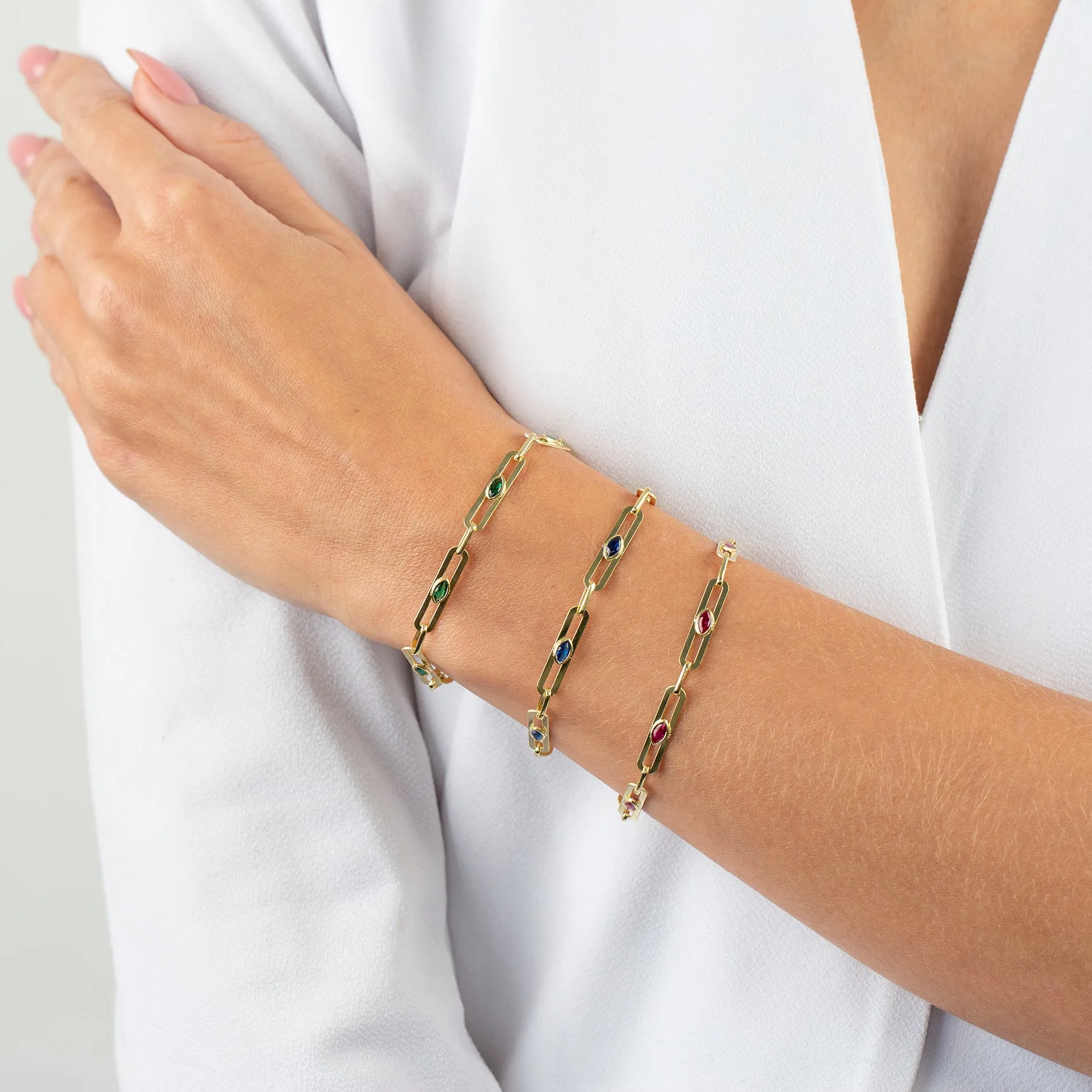 CZ Colored Oval Link Bracelet