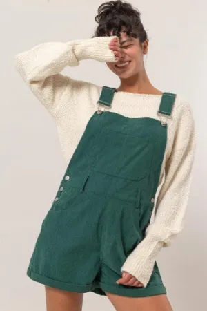 Dark Green Corduroy Overall Shorts