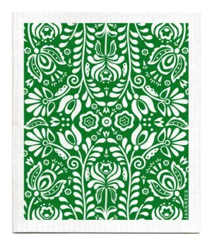 Dark Green Scandi Bloom Dishcloth