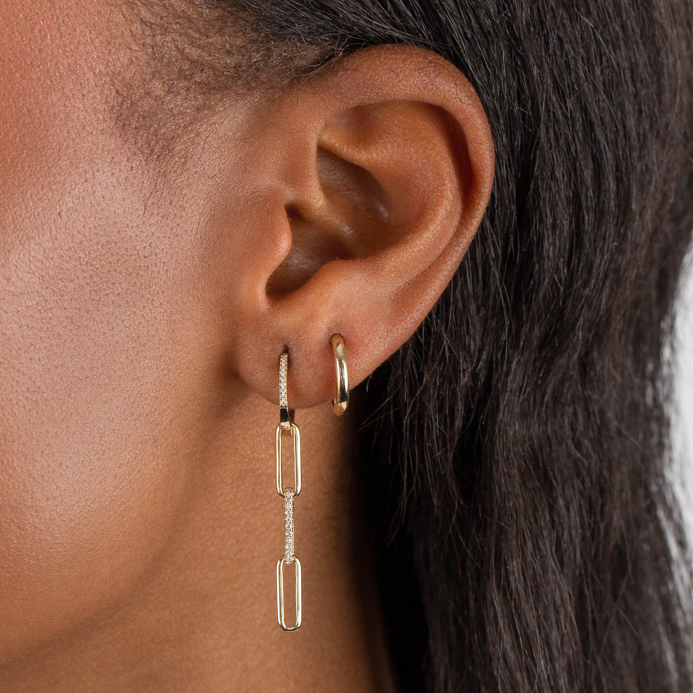 Diamond Paperclip Huggie Earring 14K