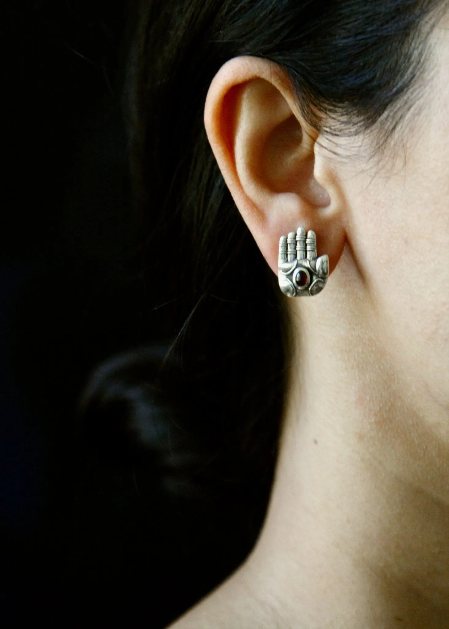 'Divine blessing' ear studs with garnet