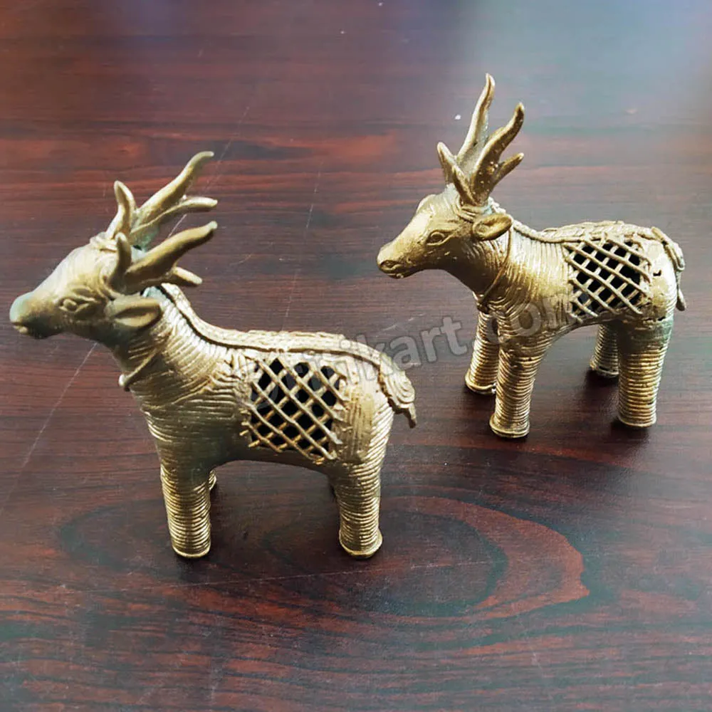 Dokra Brass Double Deer speciality Showpiece