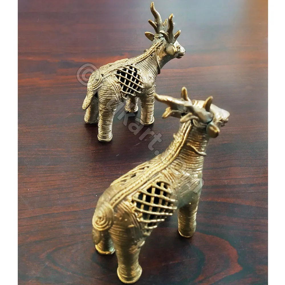Dokra Brass Double Deer speciality Showpiece