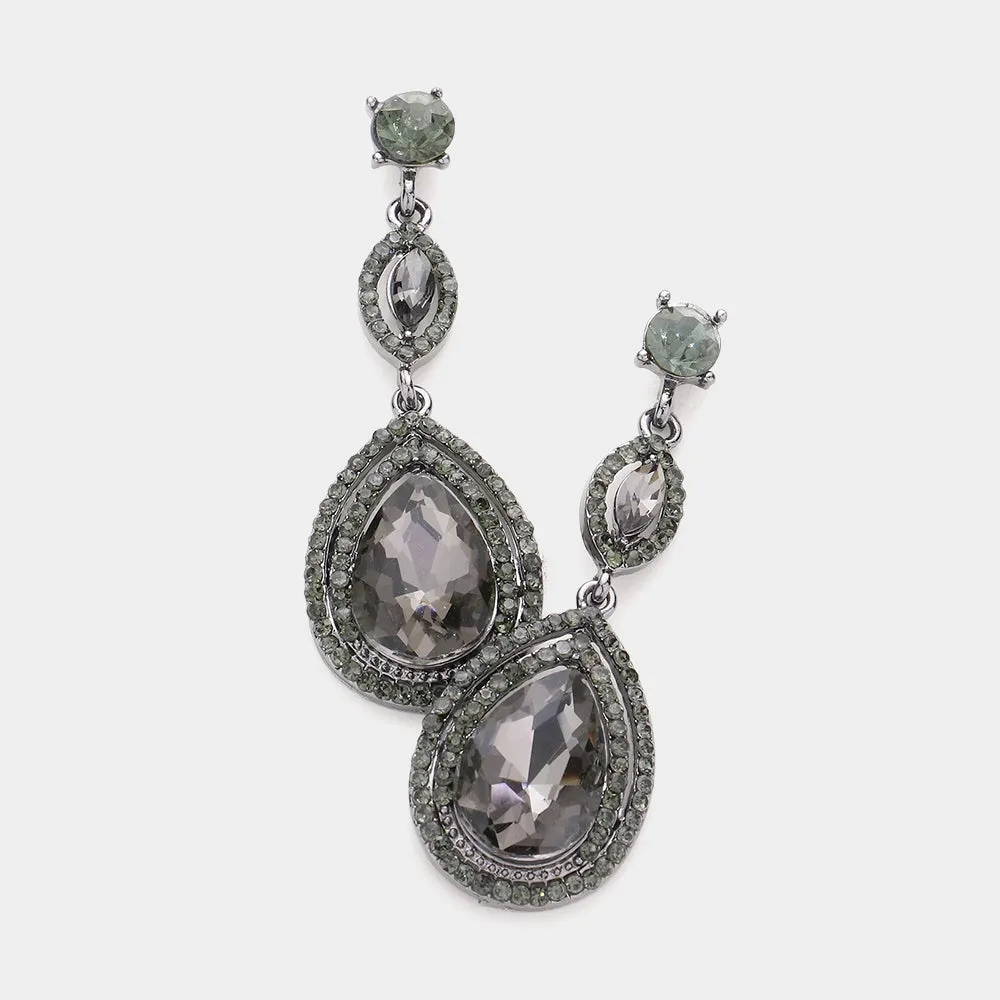 Double Teardrop Black Diamond Crystal Earrings | 584650