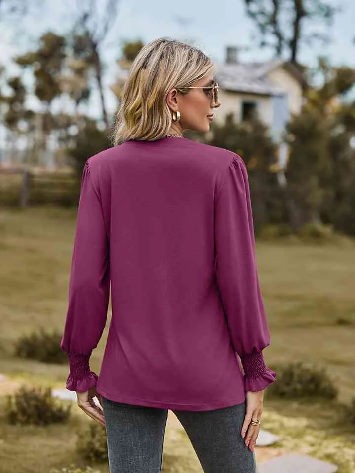 Draden Notched Neck Flounce Sleeve Blouse