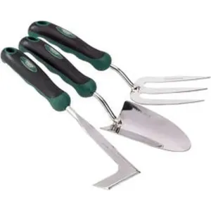 Draper 27436 Stainless Steel Heavy Duty Soft Grip Fork, Trowel And Weeder Set (3 Piece) Dr-27436