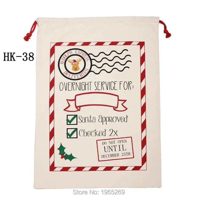 Drawstring Santa Sacks: Large Christmas Gift Bags for Candy & Cookie Storage - Trendy Xmas Tree Ornament and Festive Decor