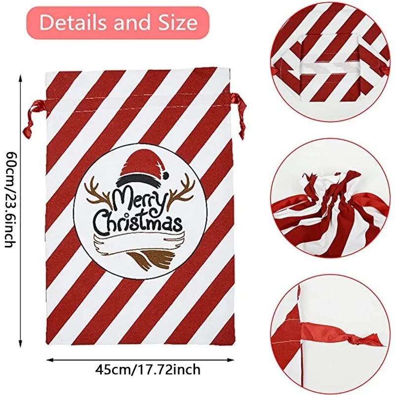 Drawstring Santa Sacks: Large Christmas Gift Bags for Candy & Cookie Storage - Trendy Xmas Tree Ornament and Festive Decor