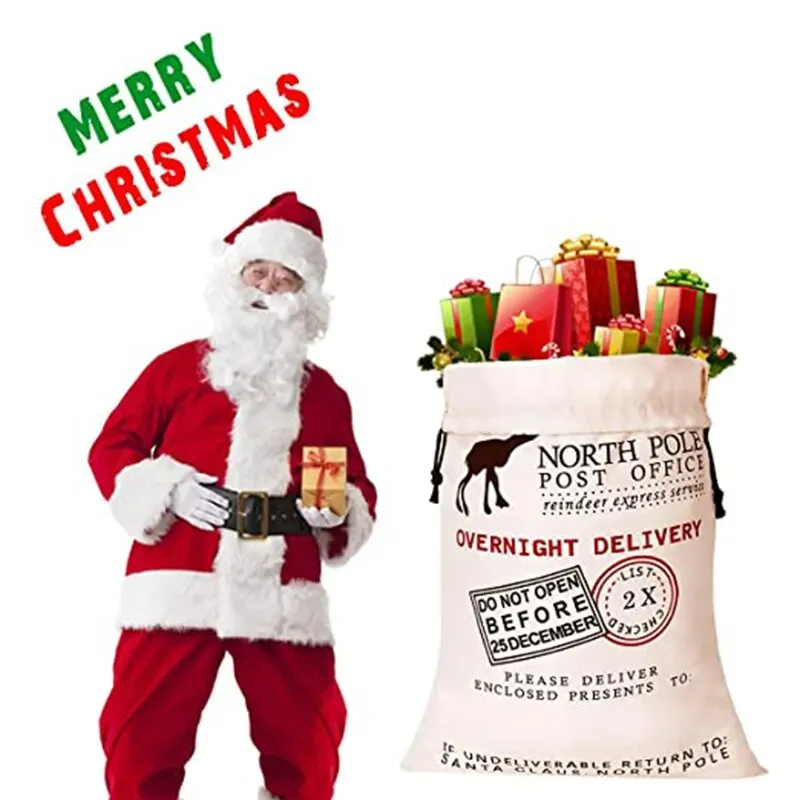 Drawstring Santa Sacks: Large Christmas Gift Bags for Candy & Cookie Storage - Trendy Xmas Tree Ornament and Festive Decor