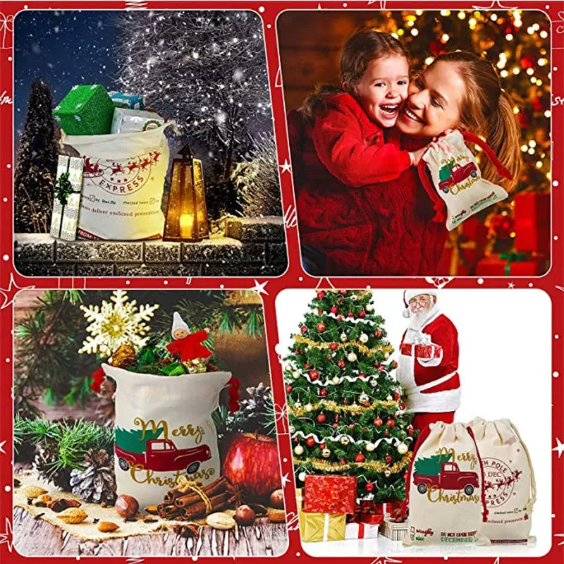 Drawstring Santa Sacks: Large Christmas Gift Bags for Candy & Cookie Storage - Trendy Xmas Tree Ornament and Festive Decor