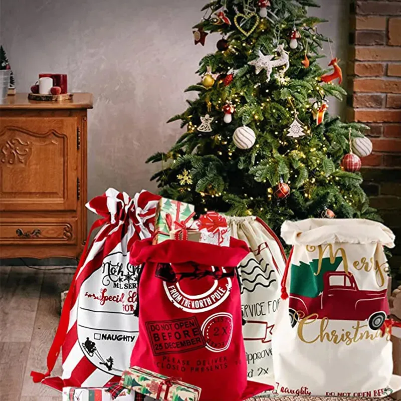 Drawstring Santa Sacks: Large Christmas Gift Bags for Candy & Cookie Storage - Trendy Xmas Tree Ornament and Festive Decor