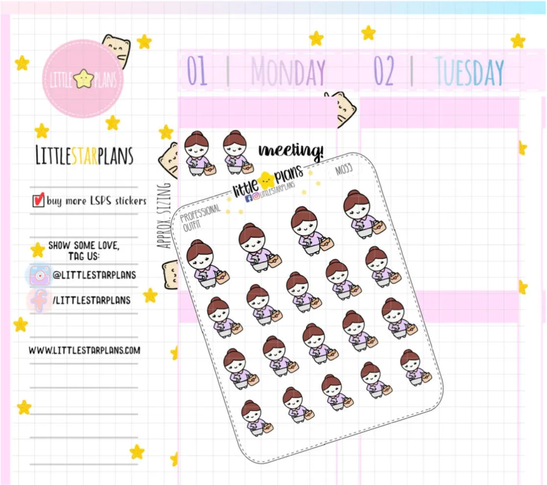 Dressed Up Professional Outfit | Hand Drawn Work Planner Stickers | Fits in Erin Condren LifePlannerTM | Mimi
