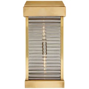 Dunmore Large Curved Glass Louver Sconce in Antique-Burnished Brass with Clear Glass