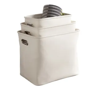 ECRU FAUX LEATHER STORAGE TOTES