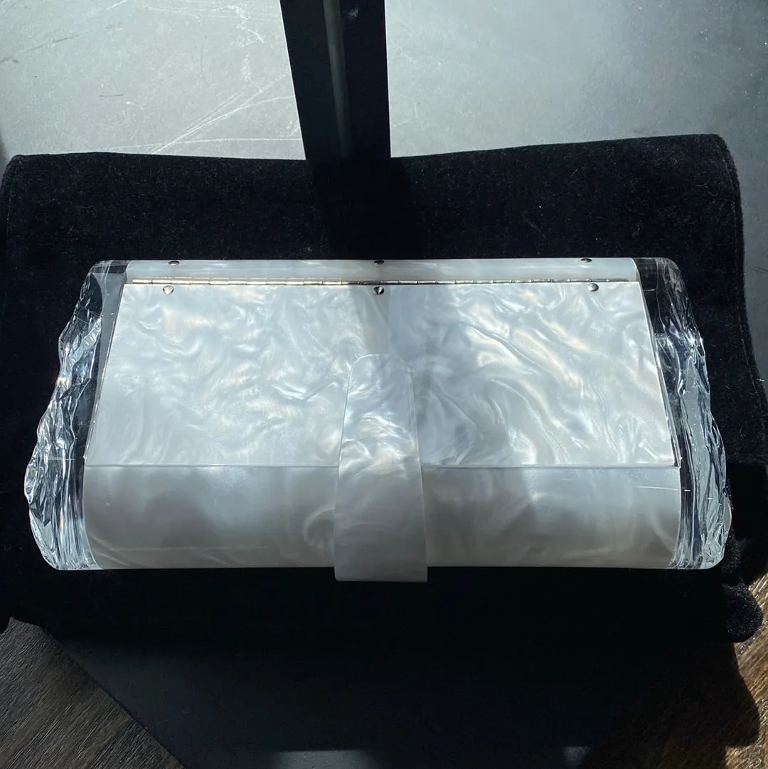 Edie Parker White Pearlized and Acrylic 'ICE' Rectangle Clutch