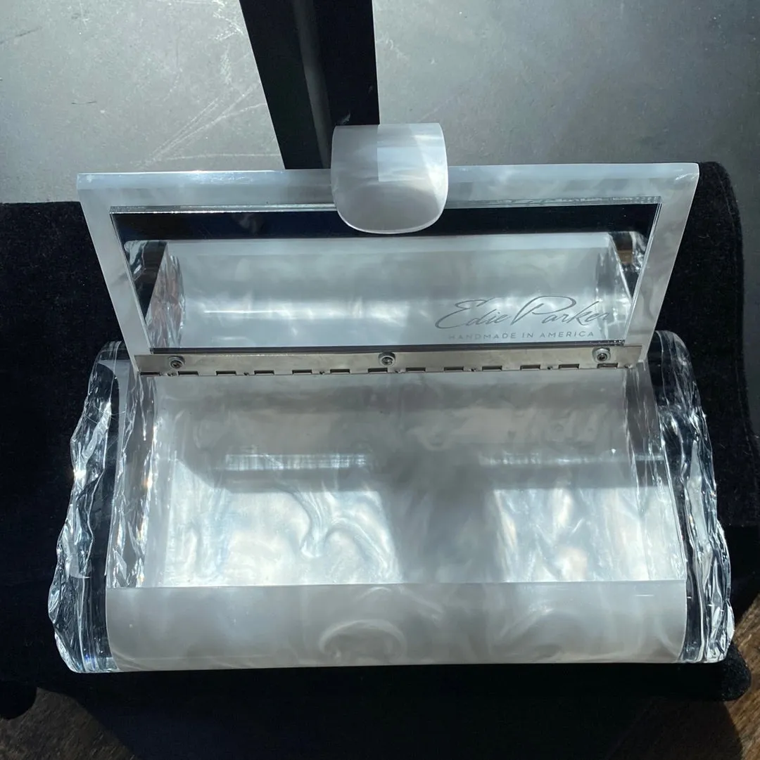 Edie Parker White Pearlized and Acrylic 'ICE' Rectangle Clutch