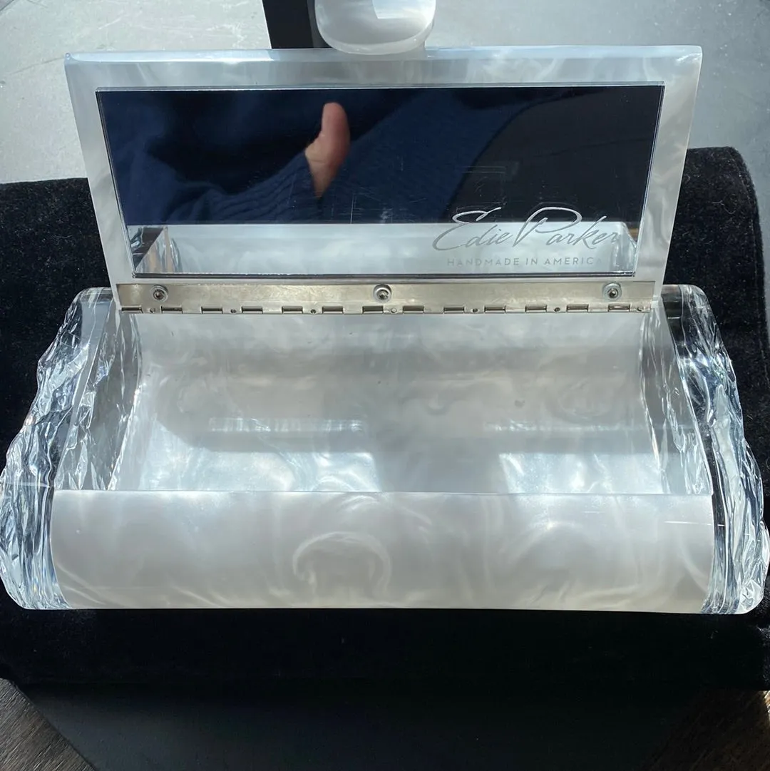 Edie Parker White Pearlized and Acrylic 'ICE' Rectangle Clutch