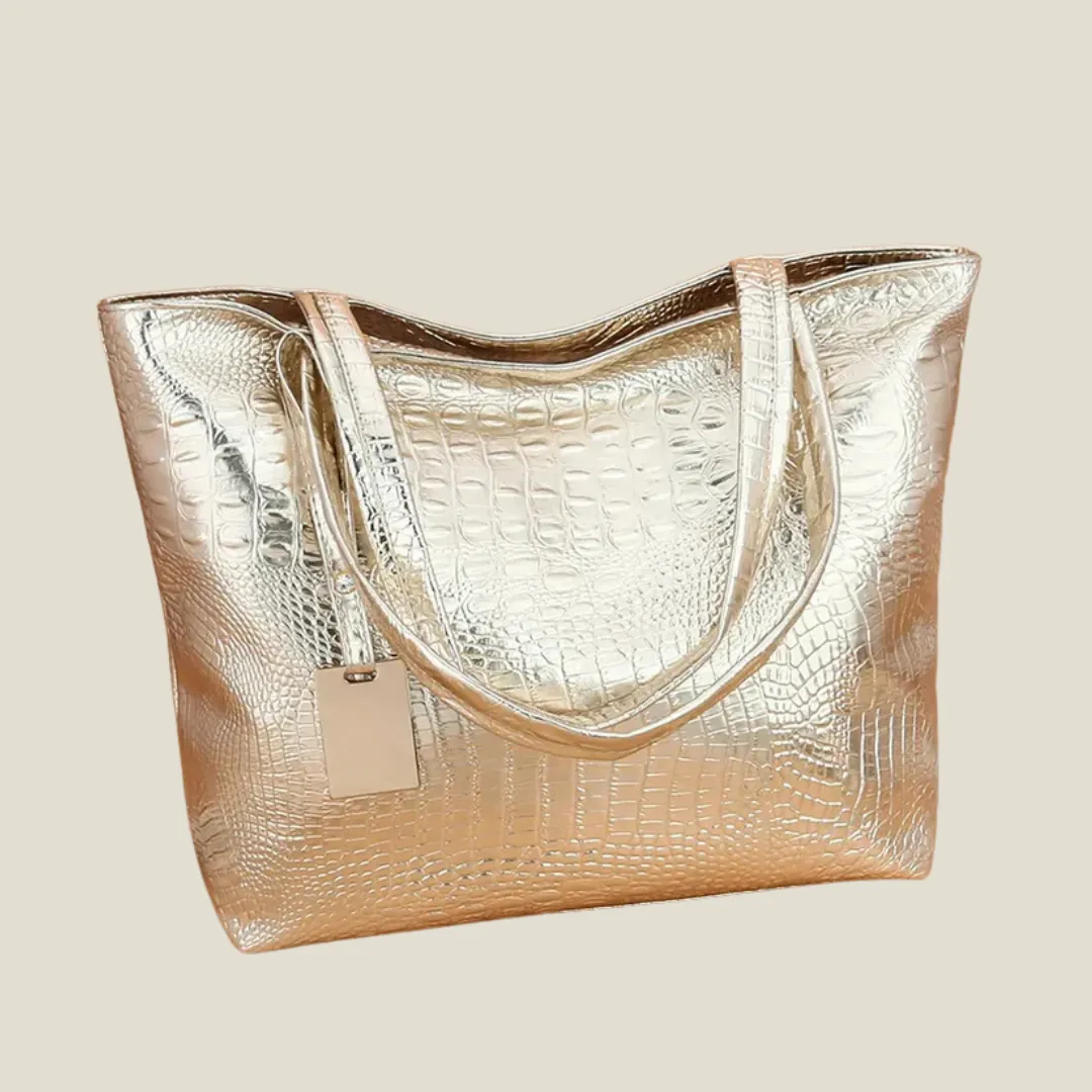 Elegant Crocodile-Embossed Women's Shoulder Bag: Silver, Gold, Black - Stylish PU Leather Tote