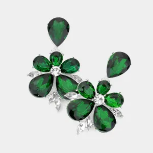 Emerald Crystal Teardrop Stone Dangle Pageant Earrings | Fun Fashion Earrings | 566971