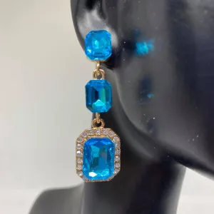 Emerald Cut Aqua Crystal Drop Earrings | CJB028