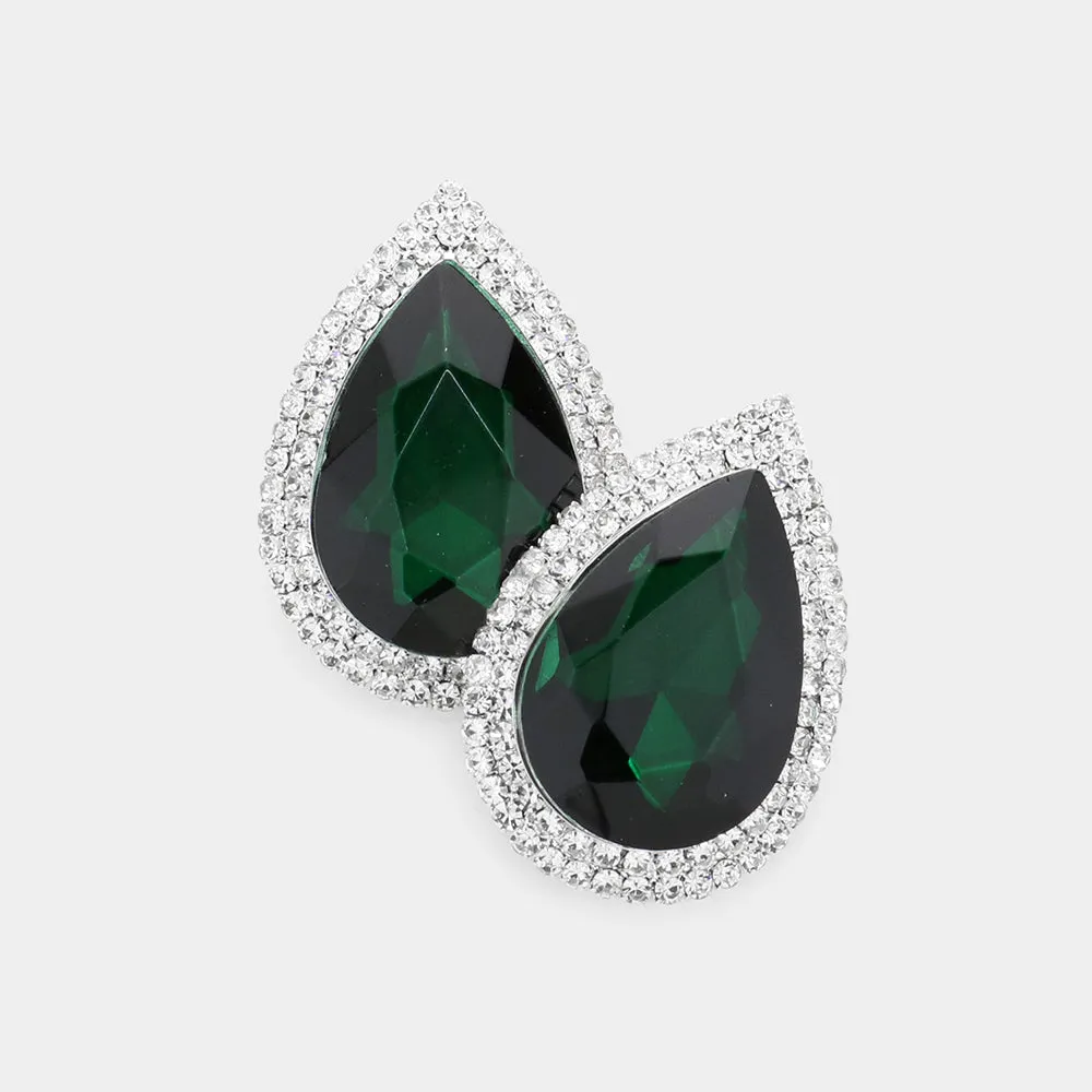 Emerald Teardrop Rhinestone Accented Earrings | Pageant Jewelry|  594695
