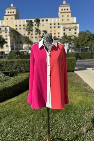 Emmelle Luxurious Crepe Tri-Color Blouse in Pink, Coral, and Pearl