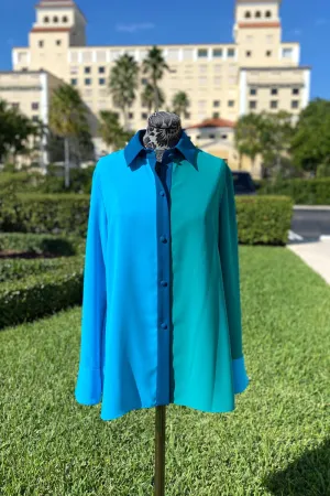 Emmelle Luxurious Crepe Tri-color Top - Turquoise/Green Teal/Petrol